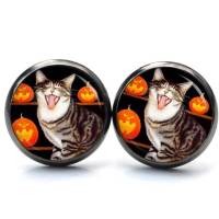 Ohrstecker  Ohrhänger Clipse  Halloween Katze mit Kürbis - Edelstahl Bild 1