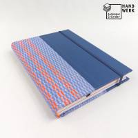 Notizbuch, blau orange, Stiftschlaufe, DIN A5, 150 Blatt, Grubentuch Unikat Bild 1