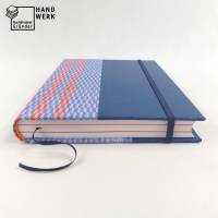 Notizbuch, blau orange, Stiftschlaufe, DIN A5, 150 Blatt, Grubentuch Unikat Bild 3