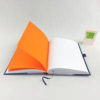 Notizbuch, blau orange, Stiftschlaufe, DIN A5, 150 Blatt, Grubentuch Unikat Bild 5