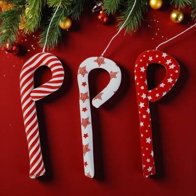 3er Set Zuckerstangen aus Stoff, Christbaumschmuck