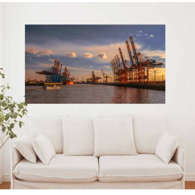 Hamburger Hafen im besten Licht, Foto Datei zum selber drucken, Abmessung nach Wunsch, max. Höhe 117,4 cm x Breite 208,6