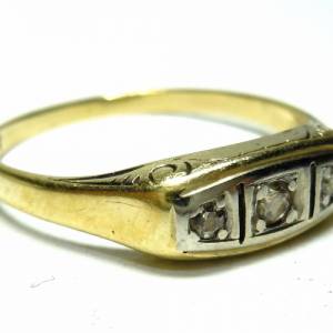 Vintage 585 Gold Ring mit 3 kleinen Diamanten RG 57 Bild 2