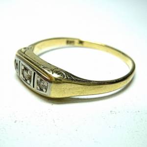 Vintage 585 Gold Ring mit 3 kleinen Diamanten RG 57 Bild 3
