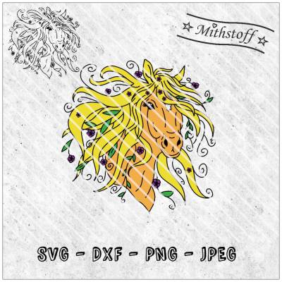 Plotterdatei - Blumenpferd Misty - SVG - DXF - Datei - Mithstoff - Pferd
