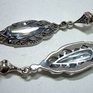 925 Silber Aquamarin Jugendstil Hänge Ohrringe mit Markasiten Bild 3