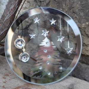 weihnachtliches Fensterbild Tannenbaum Spiegelglas Glas Suncatcher 90er Jahre Bild 1