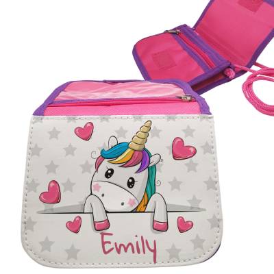 Einhorn niedlich Brustbeutel mit Name Kindergeldbeutel für Mädchen 