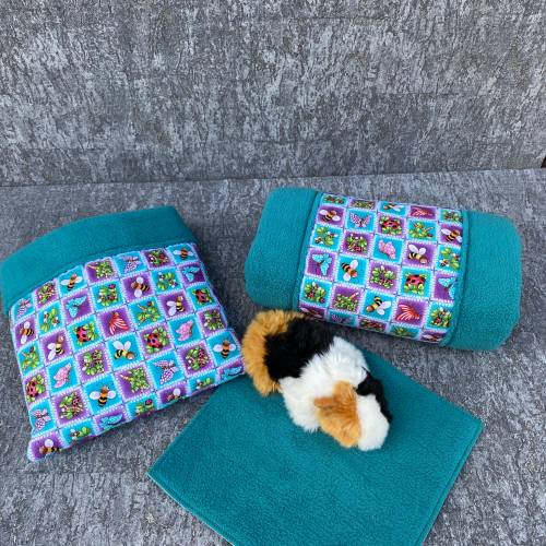 Set Kuschel-Tunnel / Kuschel-Sack inkl. PipiPad Meerschweinchen "Frühling /Petrol"