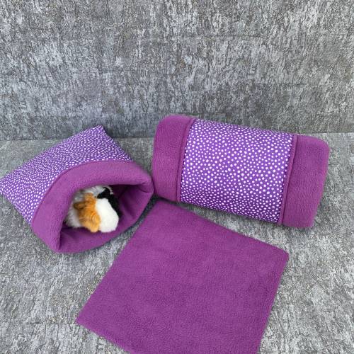 Set Kuschel-Tunnel / Kuschel-Sack inkl. PipiPad Meerschweinchen "Kringel violett"
