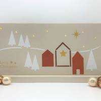 Weihnachtliche Winterszene aus Holz, mit Beleuchtung, creme/weiß/braun/gold Bild 1