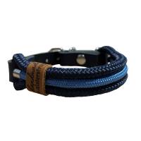 Hundehalsband, Tauhalsband, verstellbar, dunkelblau, mittelblau, Verschluss mit Leder und Schnalle, für kleine Hunde Bild 1