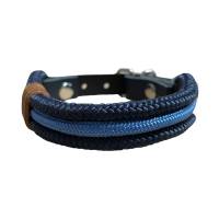 Hundehalsband, Tauhalsband, verstellbar, dunkelblau, mittelblau, Verschluss mit Leder und Schnalle, für kleine Hunde Bild 2
