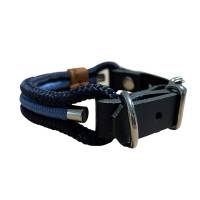 Hundehalsband, Tauhalsband, verstellbar, dunkelblau, mittelblau, Verschluss mit Leder und Schnalle, für kleine Hunde Bild 3