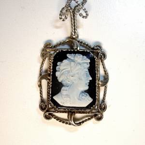 800 Silber Onyx Collier mit edler Jugendstil Gemme um 1900 Bild 4