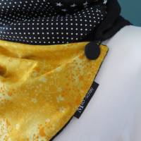Wickelschal mit Knopf Damen gelb schwarz Patchwork Schal Fleece Bild 3