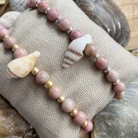 Pastel Shells - Maritime Perlenarmbänder mit Rhodonit, Hämatit, Rocailles und echter Muschel Bild 3