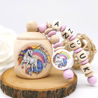 Zahndose mit Name Regenbogen Pferd Mädchen Milchzahndose Geschenkidee