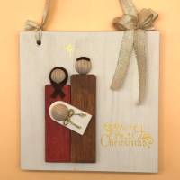 Krippenfiguren aus Holz auf Holzbrett zum Aufhängen, Weihnachten Bild 1
