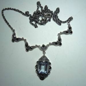 925 Silber Jugendstil Collier mit Aquamarin und Markasiten Bild 5
