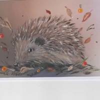 Grußkarte,  Tiermalerei,  Herbstgruß-   " Jetzt aber schnell " !   handgemalt