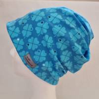 Beanie-Loop - gleichzeitig Mütze und Loop - für Damen, genäht aus Jersey in blau-türkis, von he-ART by helen hesse Bild 1