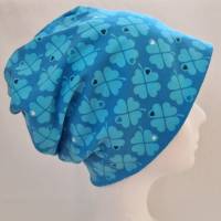 Beanie-Loop - gleichzeitig Mütze und Loop - für Damen, genäht aus Jersey in blau-türkis, von he-ART by helen hesse Bild 2