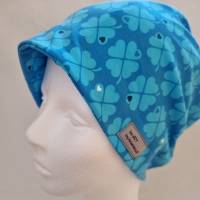 Beanie-Loop - gleichzeitig Mütze und Loop - für Damen, genäht aus Jersey in blau-türkis, von he-ART by helen hesse Bild 3