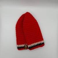 Mütze Gr.  L/XL unisex, Rot mit weißen und schwarzen Streifen, warm, gehäkelt, gut auch für die Übergangszeit Bild 2
