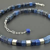 Halskette mit Dumortierit, blaue Edelsteinkette mit Würfeln, 925er Silber, 6 mm groß, Würfelkette, Geschenk Bild 3