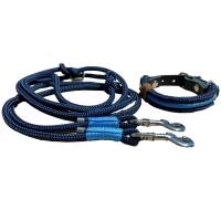 Leine Halsband Set verstellbar, dunkelblau, mittelblau, ab 17 cm Halsumfang Bild 1