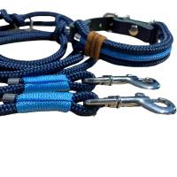Leine Halsband Set verstellbar, dunkelblau, mittelblau, ab 17 cm Halsumfang Bild 2