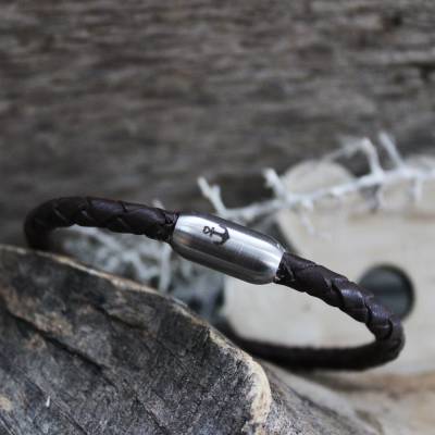 Lederarmband hochwertigem Edelstahlverschluss "Anker"