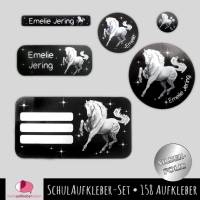 Schulaufkleber-Set - Metallicfolie | Weißes Wildpferd - 158  teilig, Namensaufkleber, Stifteaufkleber, Heftaufkleber Bild 1