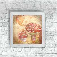 Herbstzeit FLIEGENPILZE Bild Pilz auf Holz Leinwand Fineartprint Wanddeko Landhausstil Shabby Chic Vintage Style kaufen Bild 2