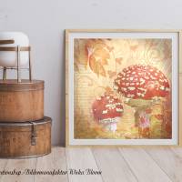 Herbstzeit FLIEGENPILZE Bild Pilz auf Holz Leinwand Fineartprint Wanddeko Landhausstil Shabby Chic Vintage Style kaufen Bild 3