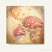 Herbstzeit FLIEGENPILZE Bild Pilz auf Holz Leinwand Fineartprint Wanddeko Landhausstil Shabby Chic Vintage Style kaufen Bild 4