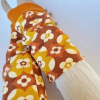 Armstulpen aus Jersey - BLUMEN in senf-braun mit orange - von he-ART by helen hesse Bild 8