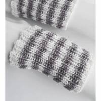 Pulswärmer 100 % Merino-Wolle handgestrickt hellgrau weiß gestreift - Damen Einheitsgröße - Modell 13 Bild 1