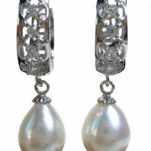 Hänge Silber Ohrringe mit echten Süßwasser Perlen Bild 2