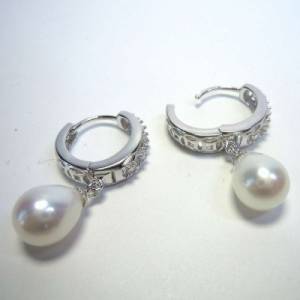 Hänge Silber Ohrringe mit echten Süßwasser Perlen Bild 3