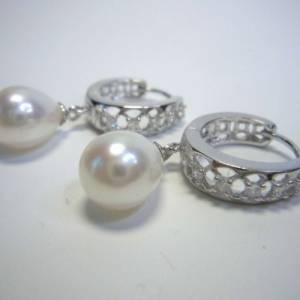 Hänge Silber Ohrringe mit echten Süßwasser Perlen Bild 4