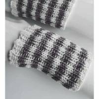 Pulswärmer 100 % Merino-Wolle handgestrickt grau weiß gestreift - Damen Einheitsgröße - Modell 13 Bild 1