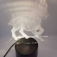 3D LED Lampe als Bausatz: Acrylmotiv mit Pferdemotiv, wahlweise mit Basis zum Einstellen der Beleuchtung Bild 1