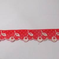 Batist Spitze in rot mit weißer Stickerei 5m lang und 3cm breit Bild 2