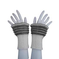Pulswärmer 100 % Merino-Wolle handgestrickt grau weiß - Damen - Einheitsgröße - Modell 52 Bild 2