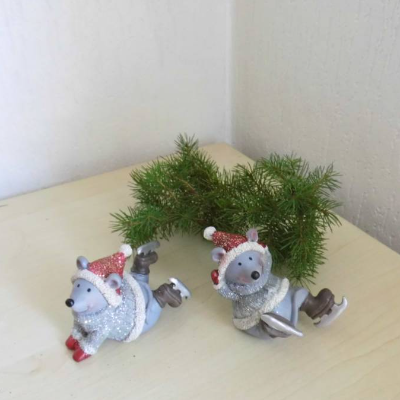 2 Stück Maus / Mäuse im Weihnachtslook mit Schlittschuhe zum basteln Dekorieren
