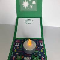 LED-Teelicht Weihnachtskarte  mit Sternen, grün zum Aufstellen,Handarbeit Bild 3
