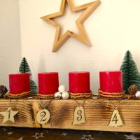 Adventsbalken mit roten Kerzen und Glaskugeln / Adventskranz / Adventsgesteck / Adventsdeko / Weíhnachtsdeko Bild 1