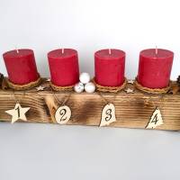 Adventsbalken mit roten Kerzen und Glaskugeln / Adventskranz / Adventsgesteck / Adventsdeko / Weíhnachtsdeko Bild 2
